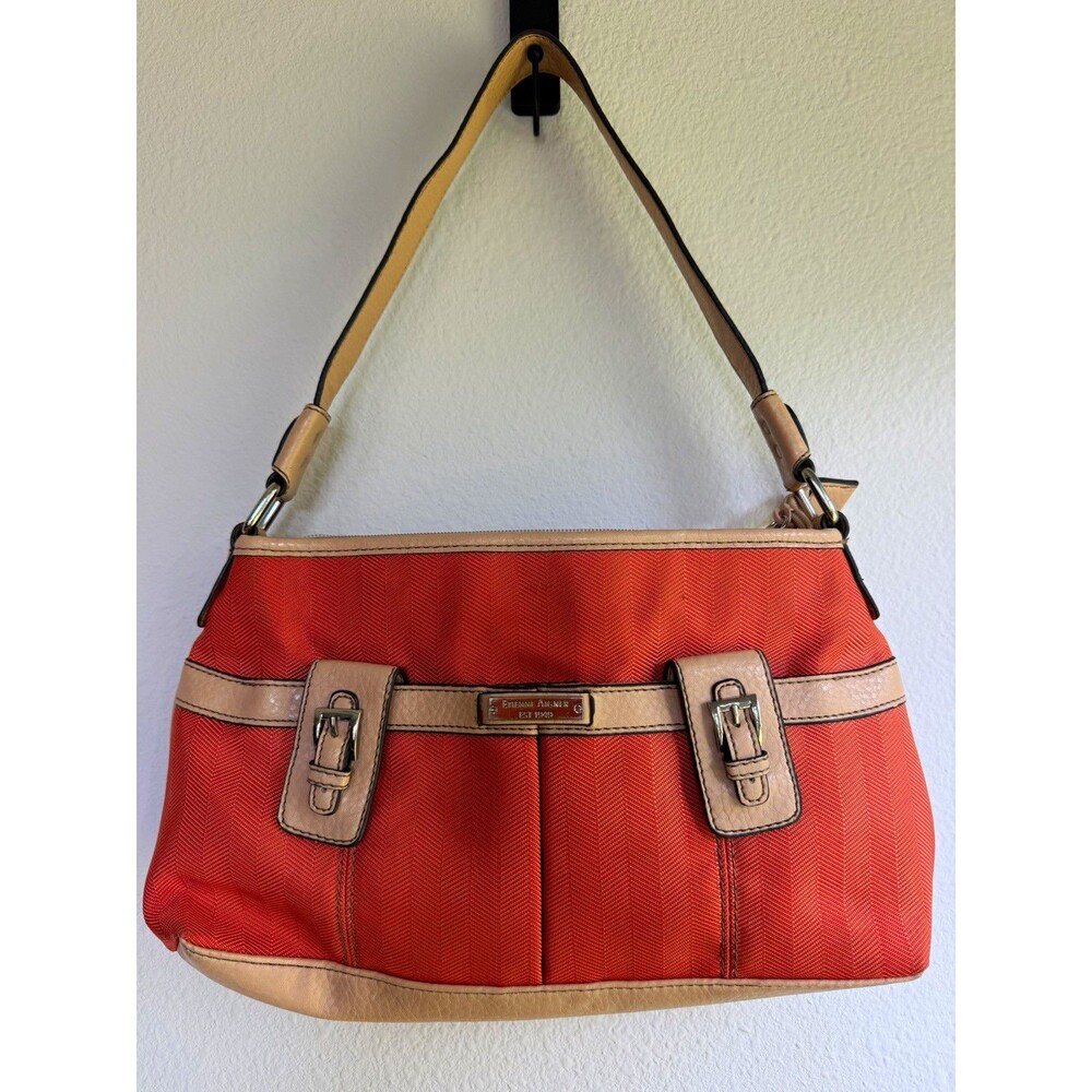Etienne Aigner Orange Tan Shoulder Bag Purse Buckle Herringbone Vintage Style